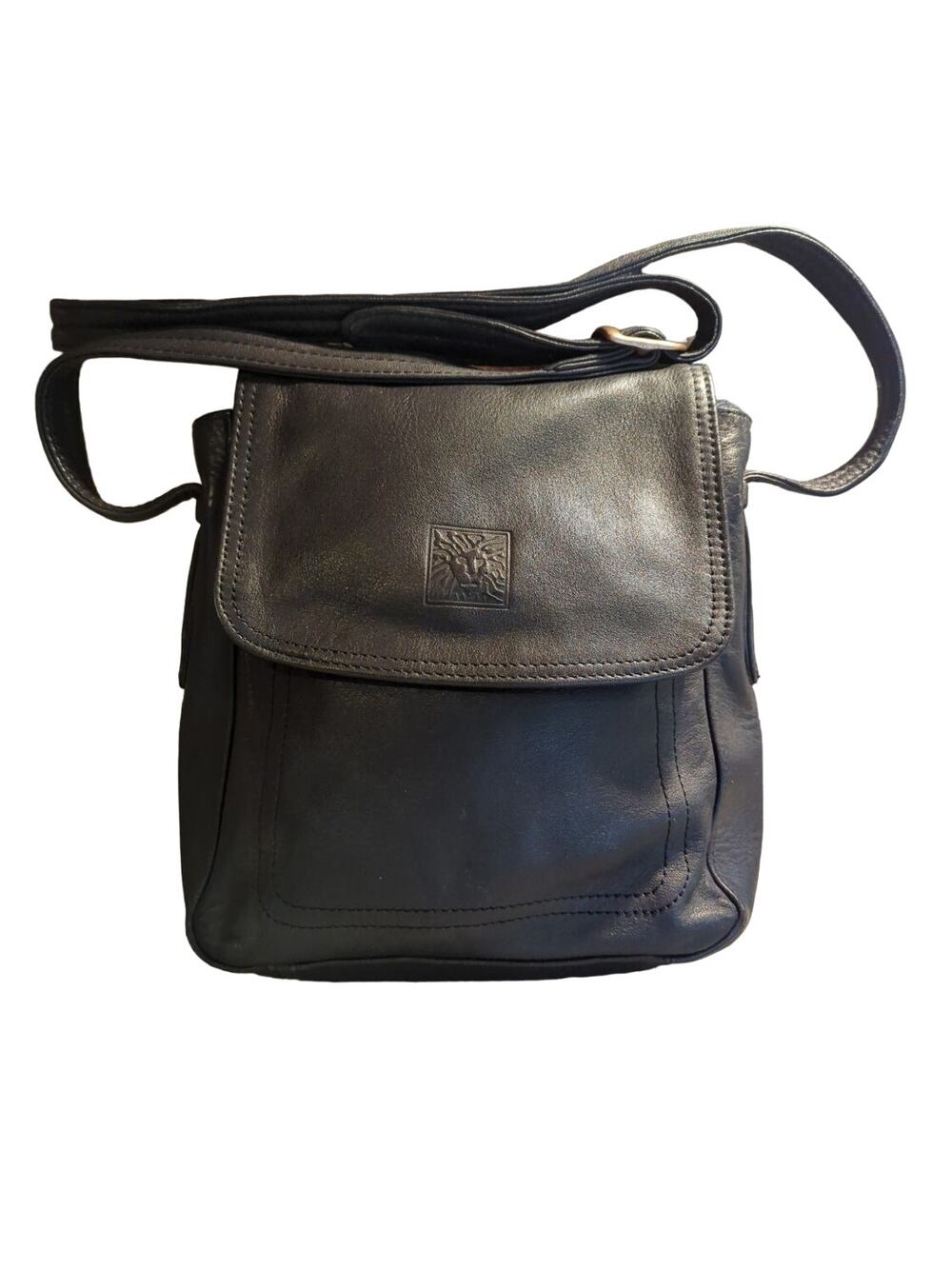 Anne Klein Black Leather Shoulder Bag Adjustable Strap 7 x 8 x 2.5